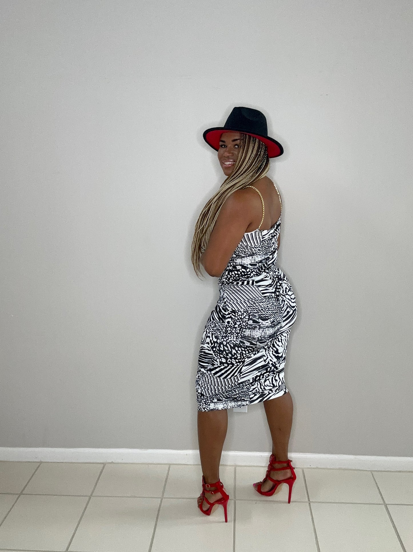 GLOD STRAP ZEBRA DRESS