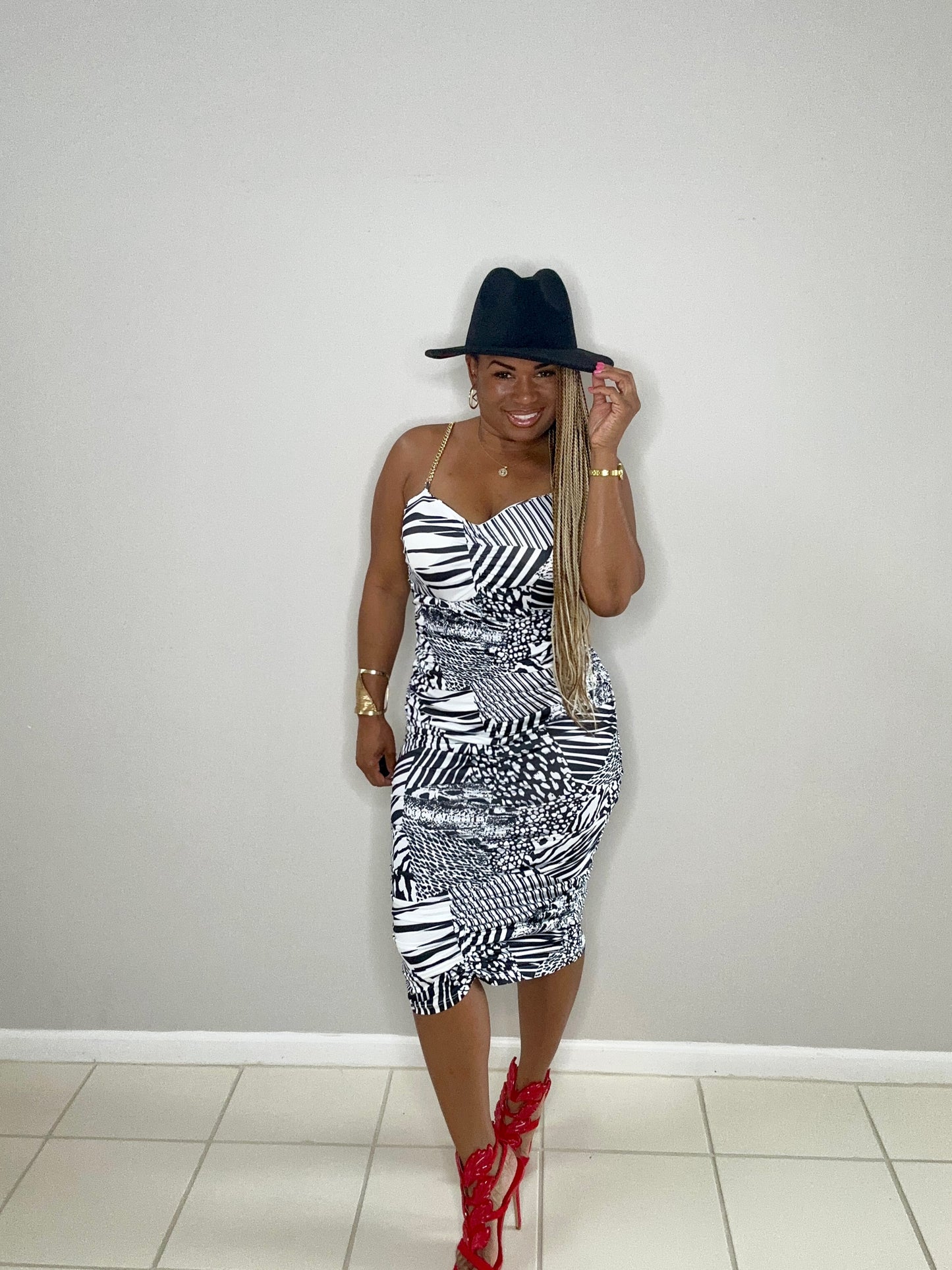 GLOD STRAP ZEBRA DRESS